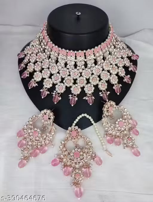 TYLISH KUNDAN CHOKER WEDDING PARTY TRADITIONAL BRIDAL NECKLACE JEWELLERY SET FOR WOMEN