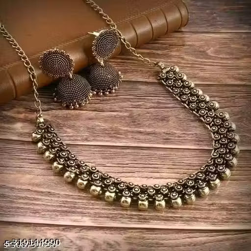 Beautiful oxodise german silver necklace set with jumka for women and girls by creative alankar