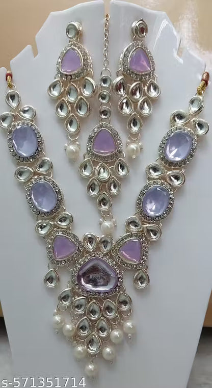 Kundan Lavender Necklace Set for Women