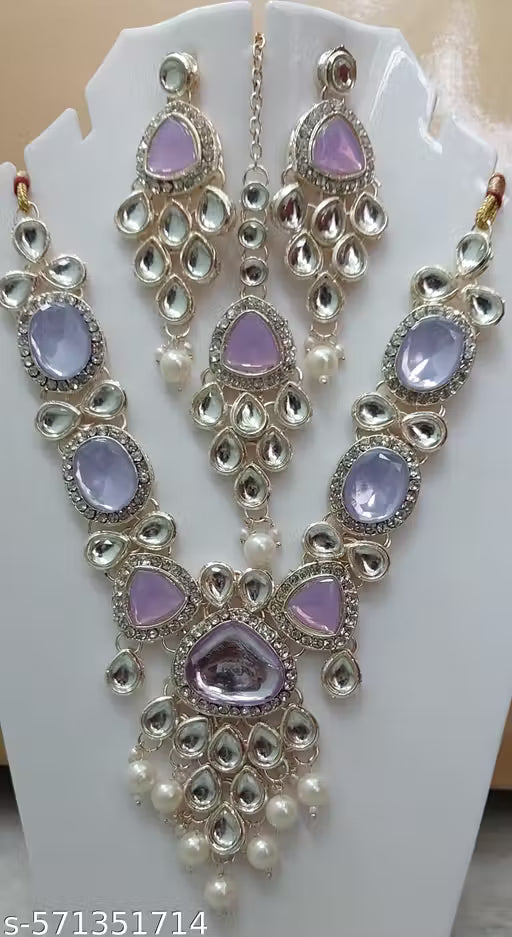 Kundan Lavender Necklace Set for Women