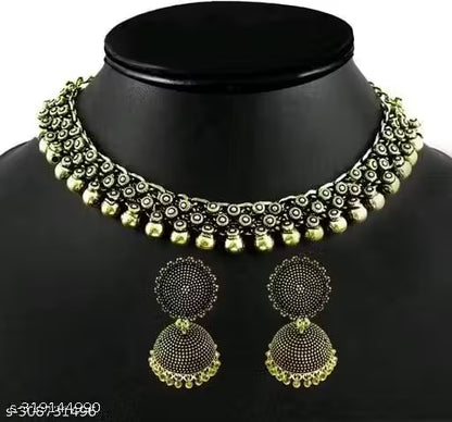 Beautiful oxodise german silver necklace set with jumka for women and girls by creative alankar