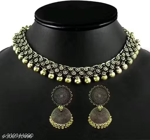 Beautiful oxodise german silver necklace set with jumka for women and girls by creative alankar