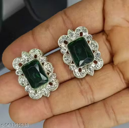 Nita Ambani Inspired Emerald Green AD American Diamond and Cubic Zirconia Necklace with Earrings