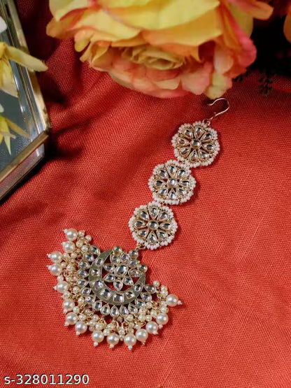 Gold Plated Traditional Pearl & Kundan Studded Choker Necklace Jewellery Set For Women And Girls