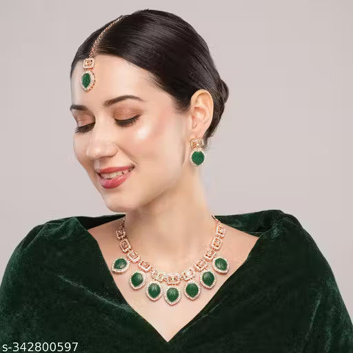 Carving Premium Beads Rose Gold Finish Designer Necklace Set 🛍️ swatistore.com