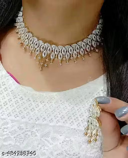 American Diamond Studded Eternal Grace Two-Tone Diamond Look Necklace Set