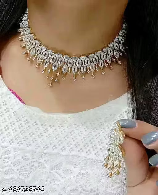 American Diamond Studded Eternal Grace Two-Tone Diamond Look Necklace Set