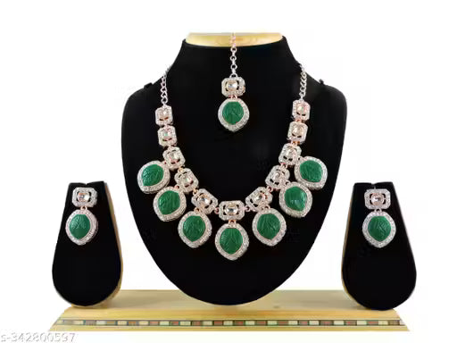 Carving Premium Beads Rose Gold Finish Designer Necklace Set 🛍️ swatistore.com