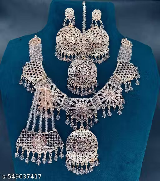 Rose Gold Plated Jewelry Set With Pink Color, Traditional Jewelry Set For Women & Girls