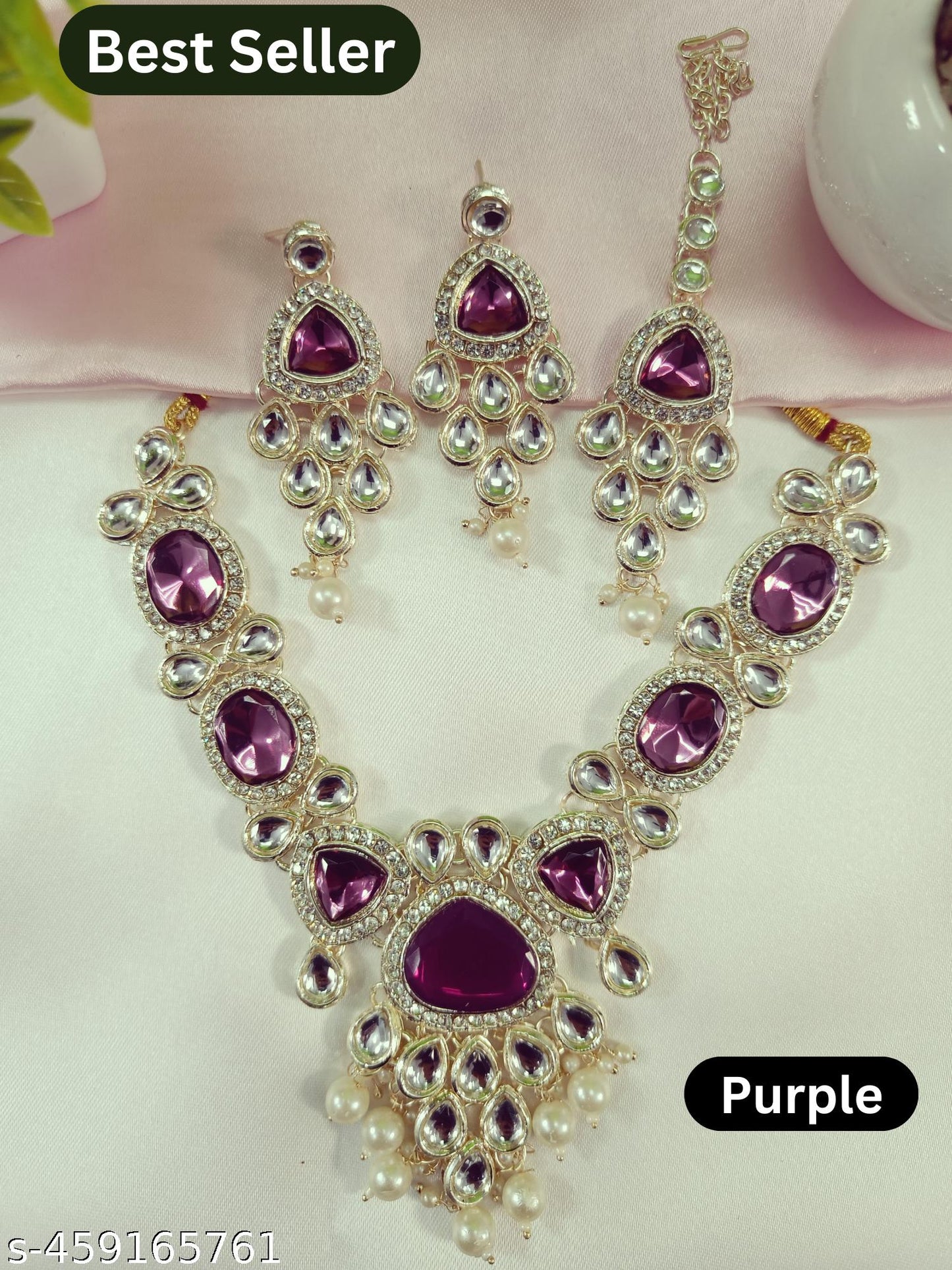 Bridal Choker Necklace & Earrings Set for Women and Girls Embellished with Kundan & Pearl