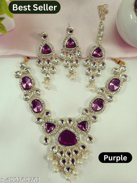 Bridal Choker Necklace & Earrings Set for Women and Girls Embellished with Kundan & Pearl