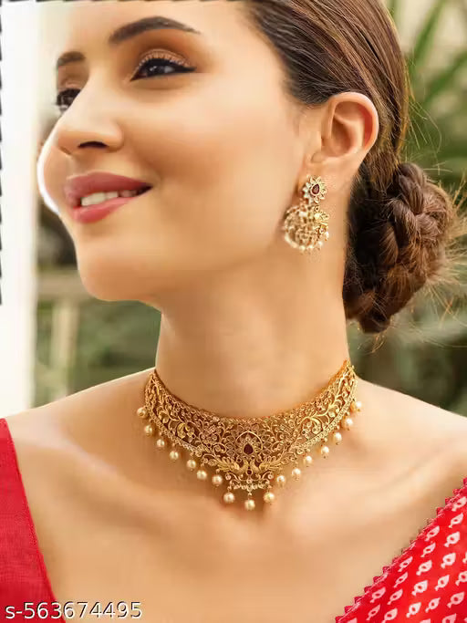 Gold Plated Ruby Pink Jewellery Set 🛍️ swatistore.com