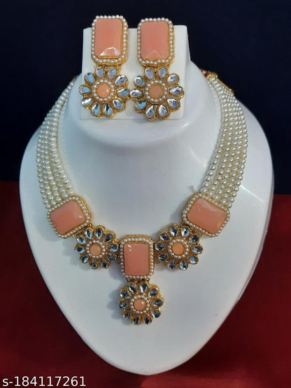 Pearl Multi String Five Layered Rajasthani Style Vintage Necklace Set With Earrings Jewellery For Women & Girls