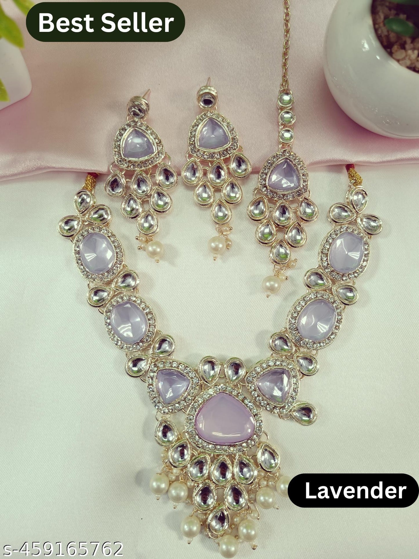 Bridal Choker Necklace & Earrings Set for Women and Girls Embellished with Kundan & Pearl
