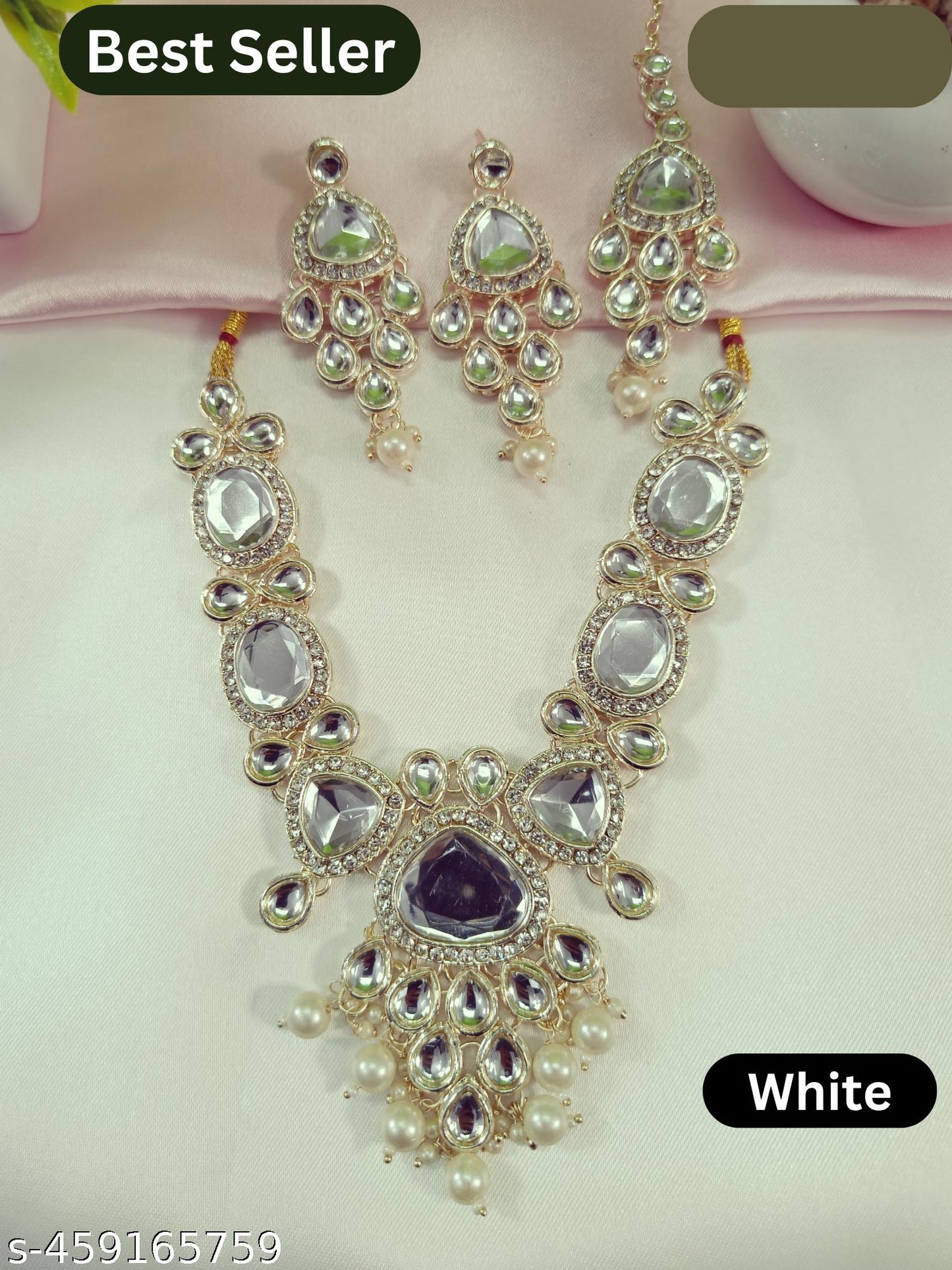 Bridal Choker Necklace & Earrings Set for Women and Girls Embellished with Kundan & Pearl