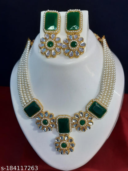 Pearl Multi String Five Layered Rajasthani Style Vintage Necklace Set With Earrings Jewellery For Women & Girls