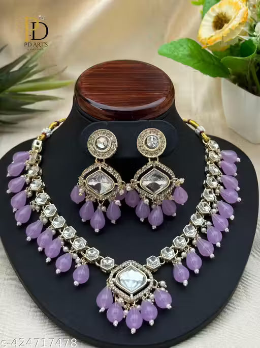 Premium Lavender Colour Choker Necklace Set For Women 🛍️ swatistore.com