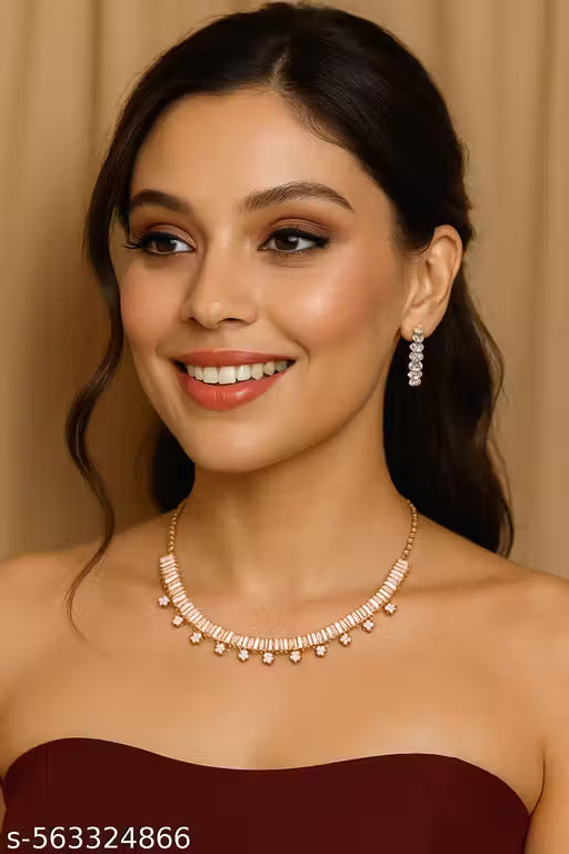 Stylish Necklace With Earrings Casual Partywear Necklace Set For Girl's & Women's