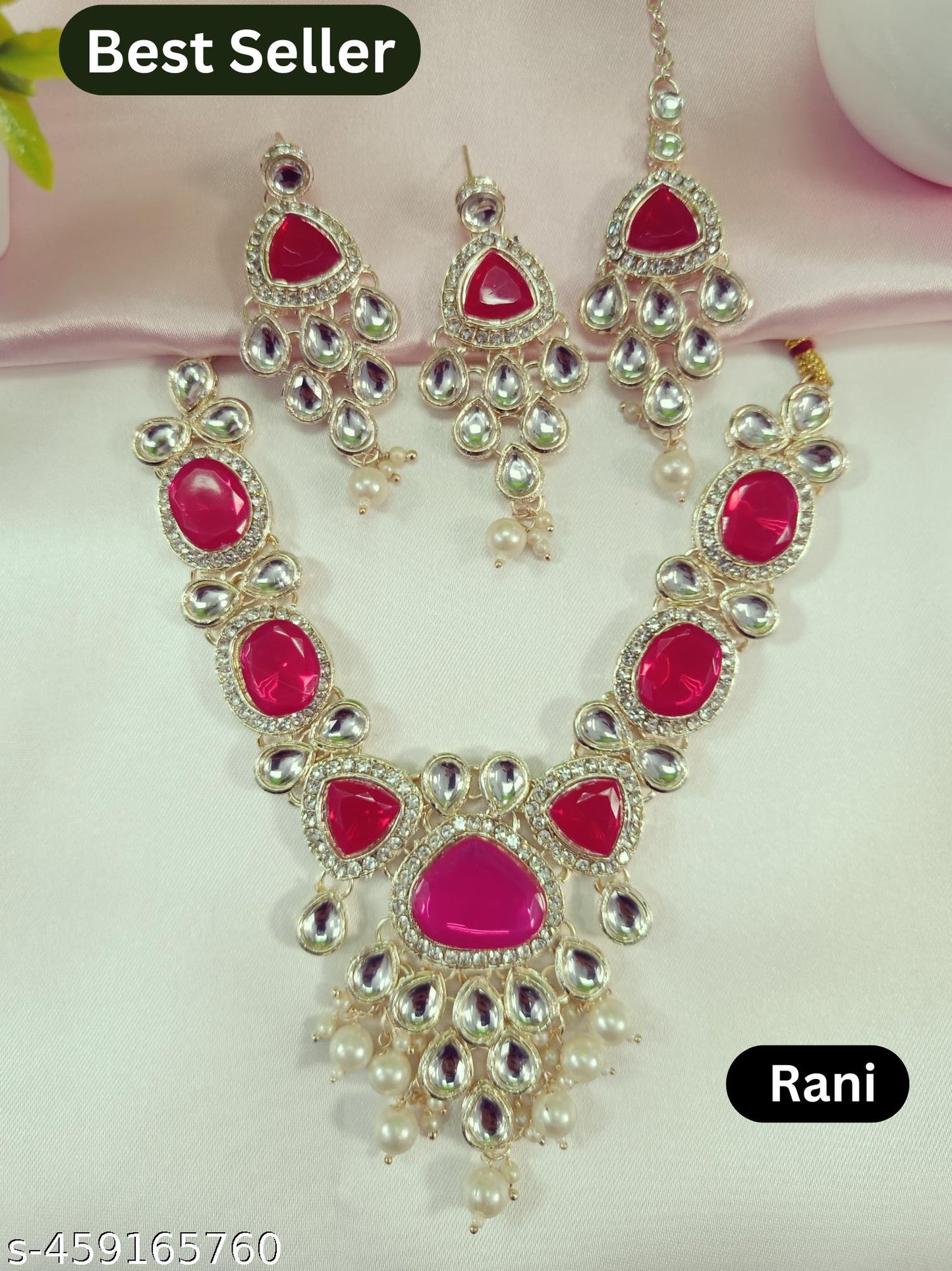Bridal Choker Necklace & Earrings Set for Women and Girls Embellished with Kundan & Pearl