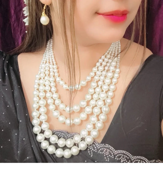 Western White Pearl 5 Lines Necklace Set