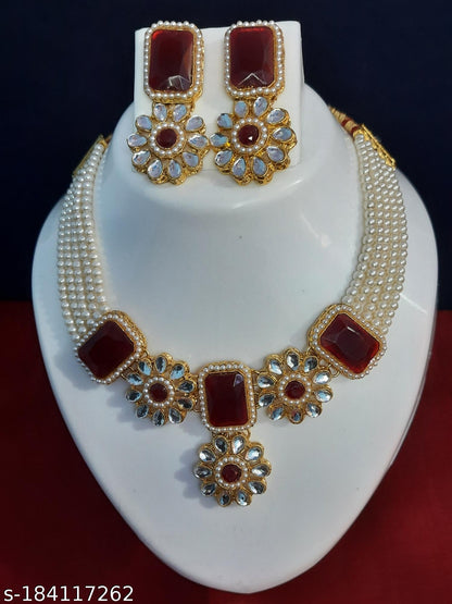 Pearl Multi String Five Layered Rajasthani Style Vintage Necklace Set With Earrings Jewellery For Women & Girls